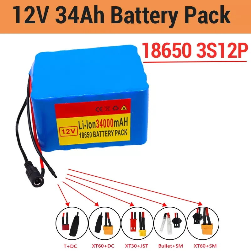

12V 34Ah 3S12P 11.1V 12.6V Lithium Battery Pack for Inverter Xenon Lamp Solar Street Light Sightseeing Car Etc