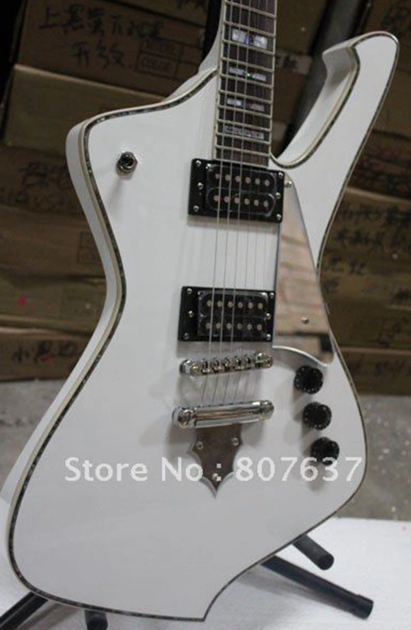 

ICEMAN Paul Stanley Signature White Electric Guitar Abalone Body Binding, Flame Shaped Tailpiece, Mirror Pickguard, MOP Inlay