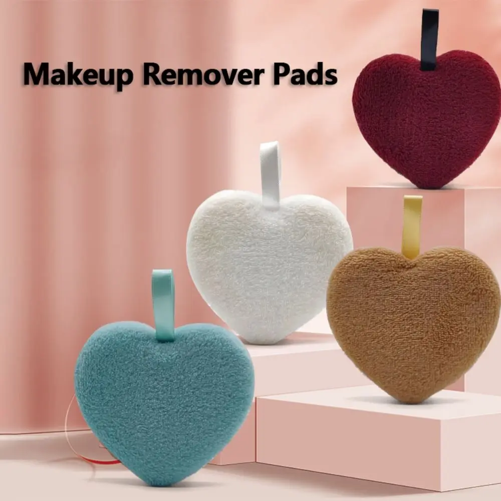 

:2 pcs Reusable Makeup Remover Pads Wipes Love heart shape Microfiber Make Up Removal Sponge Cotton Cleaning Pads Tool