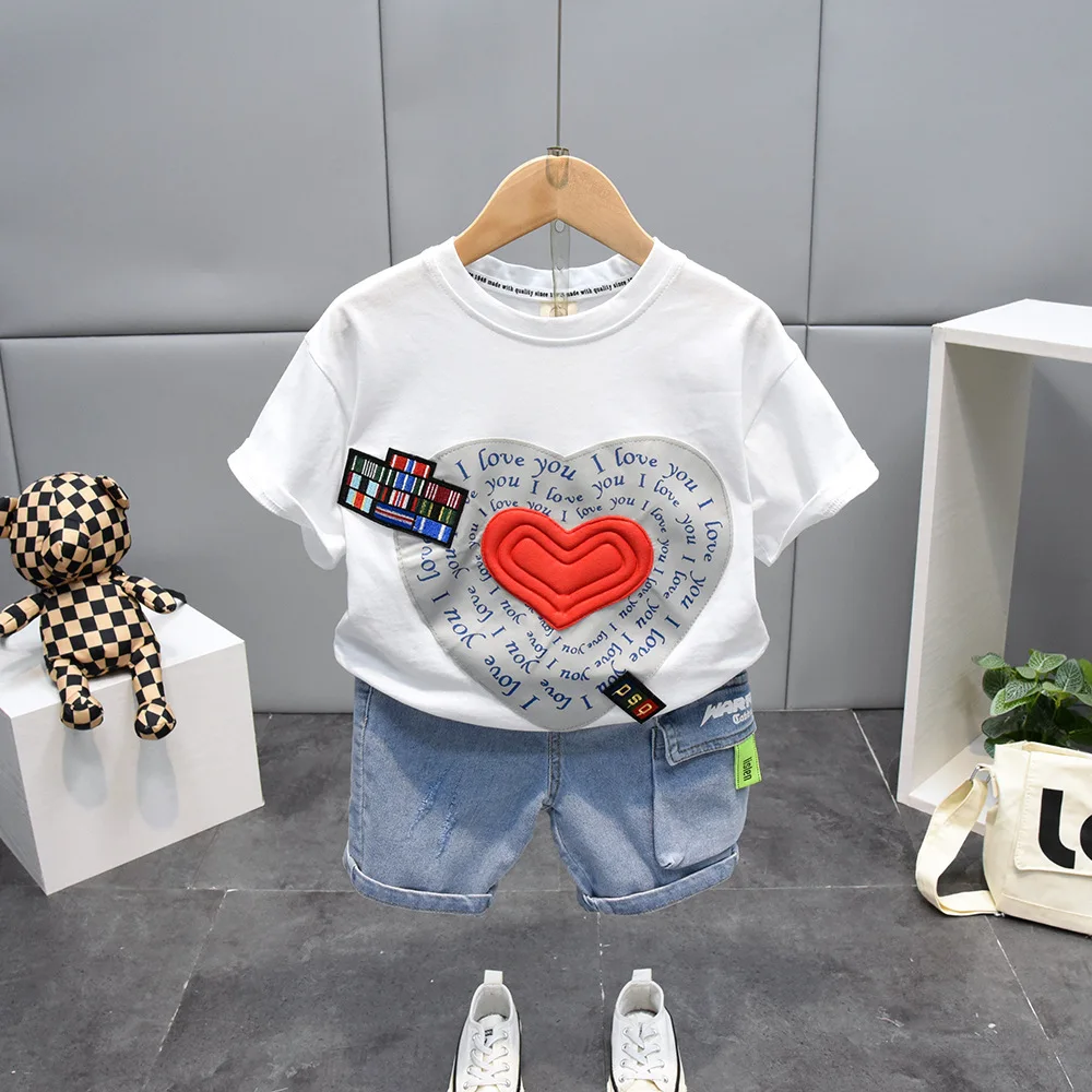 

Summer Baby Boys Girls Clothes Outfits sets Pullover Loose T-Shirt + Denim Shorts 2PCS Suits for Children Clothing Set 2-7Year