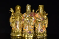 9 chinese folk collection old bronze cloisonne enamel fu lu shou samsung set longevity gather fortune office ornament town hous