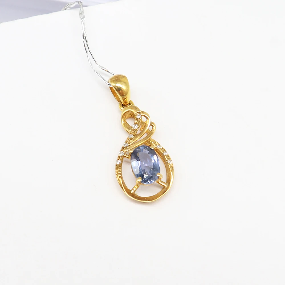 

18K yellow Gold Sapphire Pendant Natural Oval shape gem blue-green For Women With Quality Inspection Report