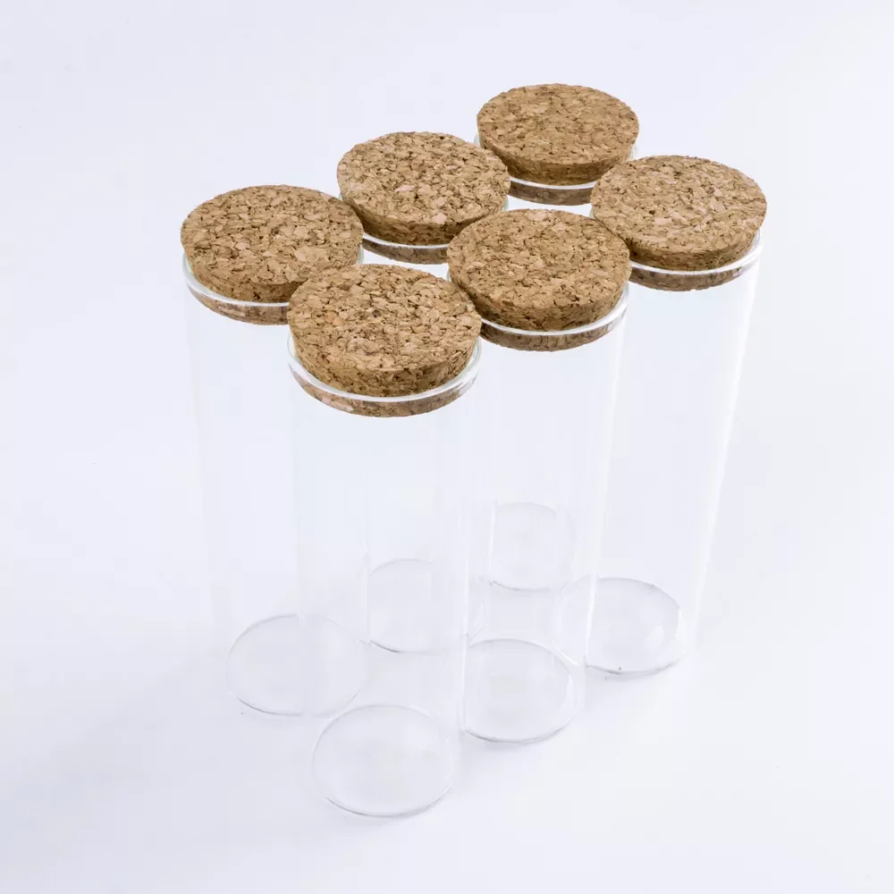 

ZzZoE 6PCS/lot 47x120mm 150ml Mini Glass Bottle Spice Storage Jar Cork Stopper Transparent Bottle Container Small Jar