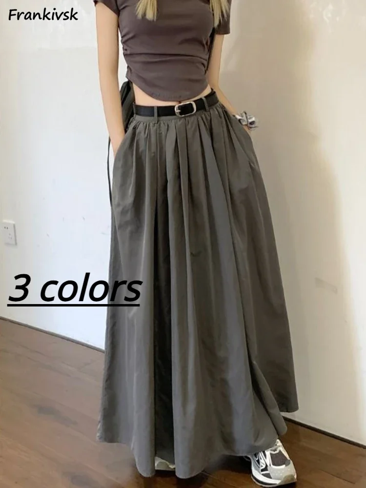 

Юбка-макси Женская с завышенной талией, шикарная универсальная уютная юбка в американском стиле, Яркая юбка со складками, весна-лето