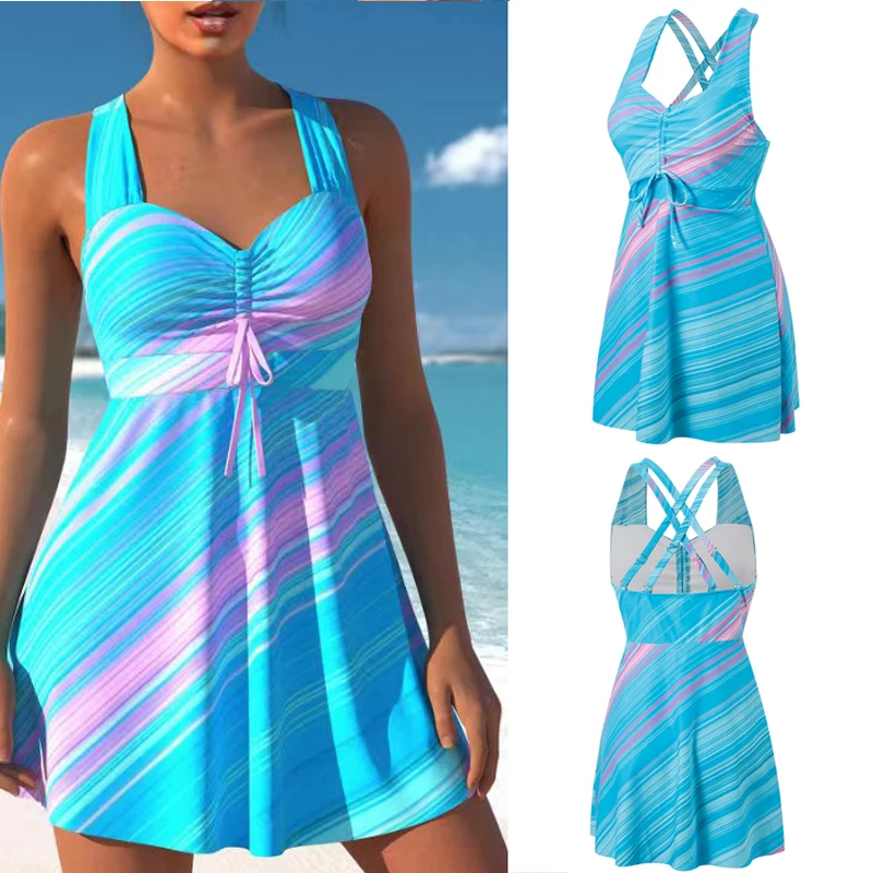

Tankini Sets Swimwear Women Swimsuits Bathing Suit Bikinis Beachwear Strip Print Sexy Tank Two Piece 2022 Plus Size 5XL Fit