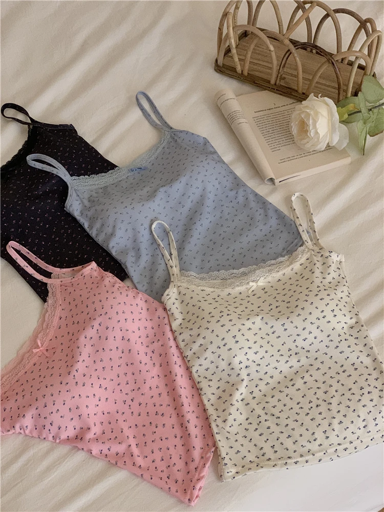 Sweet Pure Sle Floral Small Cami Women 2024 Summer New Outer Wear Inner wear Bottoming Shirt Short Top