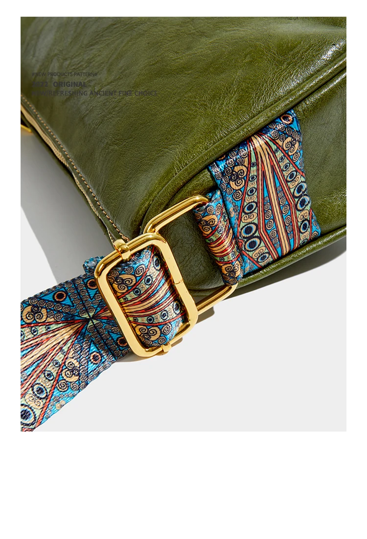 Elmsk 2022 Vintage Ethnic Style Single Shoulder Bag Patent Leather Bag Fashionable Messenger Bag Women