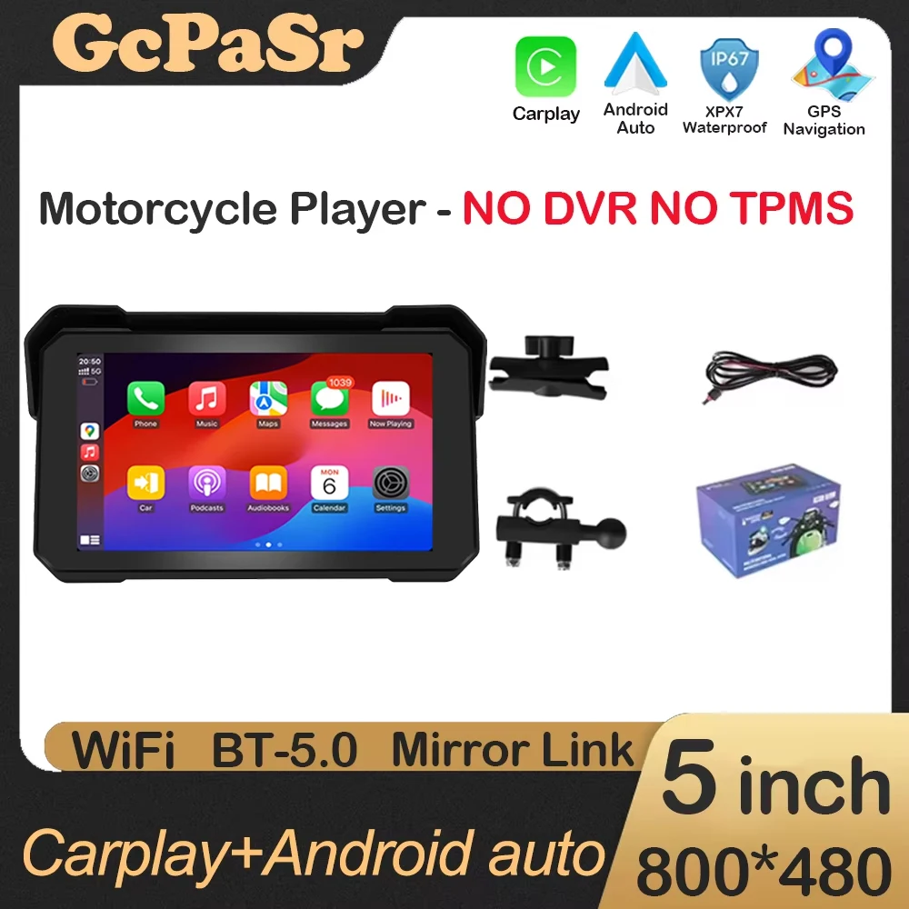 

5-дюймовый портативный GPS-навигатор для мотоцикла, водонепроницаемый дисплей, беспроводной Carplay, Android Auto, IPS-экран IPX7