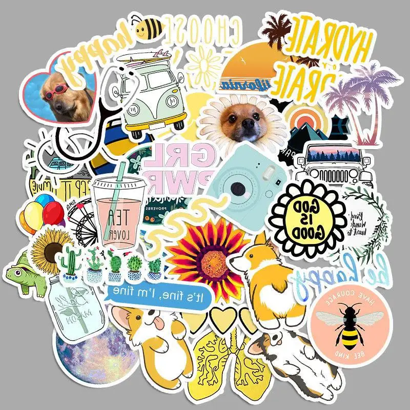 

50\90pcs Cartoon Series Scrapbooking DIY Craft Stickers Glass Suitcase Gift Box Mobile Phone Decorative Stickers Waterproof