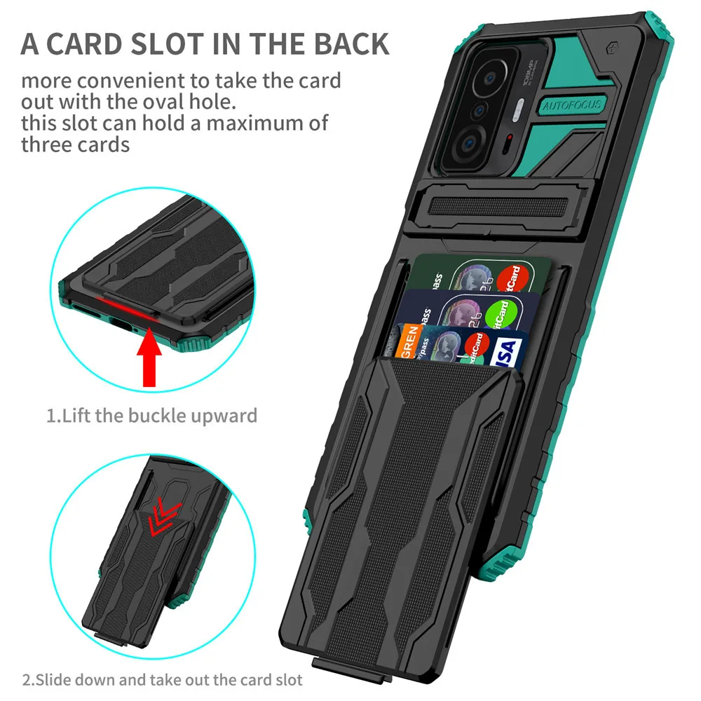 

Mi 11T Pro For Xiaomi Mi 11T Pro Case Shockproof Armor Card Slot Bracket Stand Holder Phone Cases for Mi11T Mi 11T Back Cover