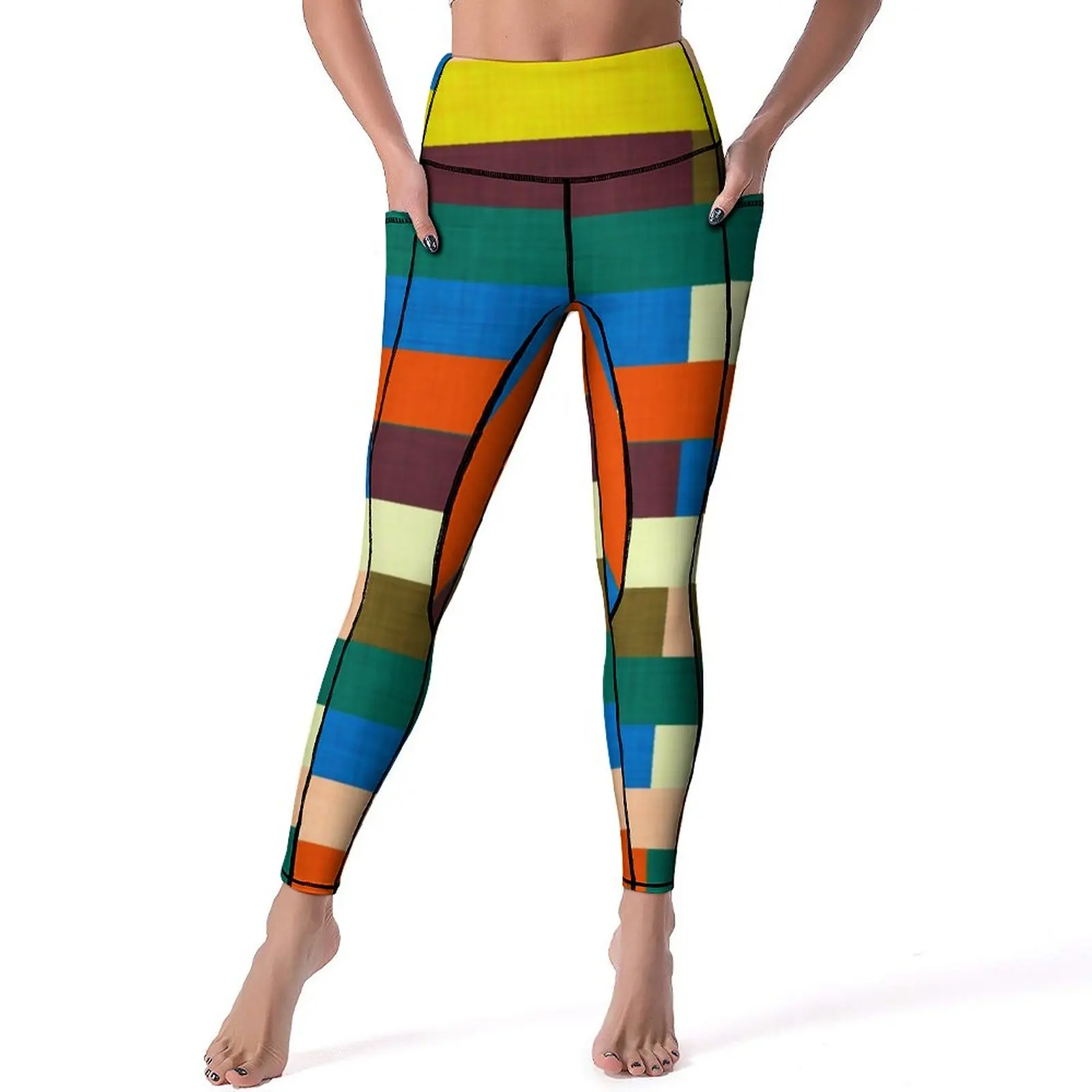 

Retro Mod Leggings Kilim Fall Colors Fitness Yoga Pants High Waist Elegant Leggins Elastic Design Sports Tights XL XXL