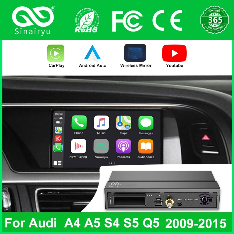 Sinairyu Wireless Apple CarPlay Android Auto Interface for Audi A4 A5 Q5 2009-2015, with AirPlay Mirror Link Car Play Functions