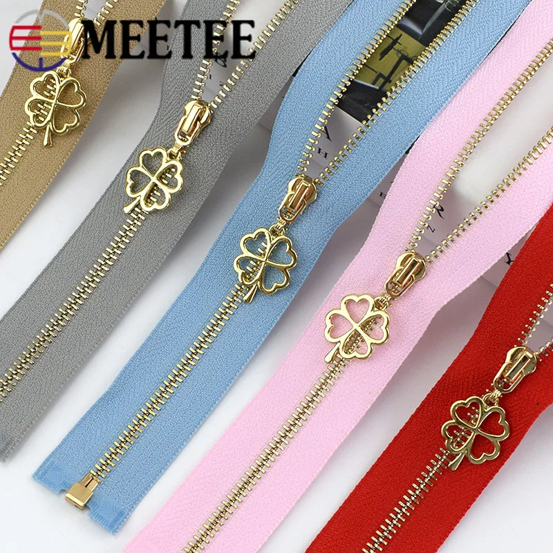 Meetee 1/2/5Pcs 3# 40-70cm Open-End Gold Metal Zippers for Sewing Garment Bag Jacket Crotch Zipper Repair Kit Tool Accessories