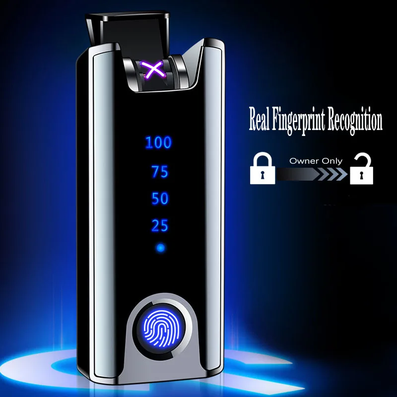 HB New Fingerprint Woven Rechargeable Wind Proof Arc Lighter Metal Creative Personalized Gift