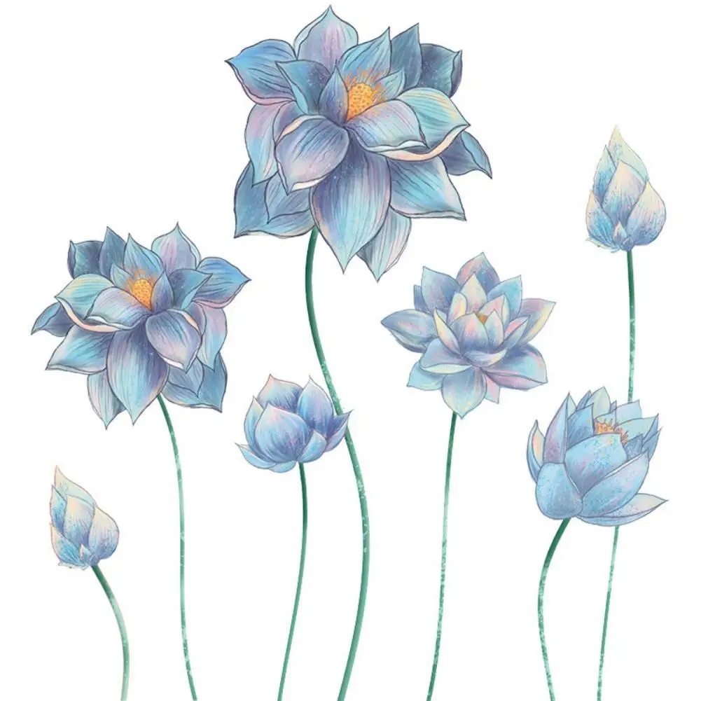 

2Pcs/Set Wall Decal Stylish PVC Eye-catching Blue Lotus Flower Decorative Wall Sticker for Bedroom Wall Mural Wall Sticker