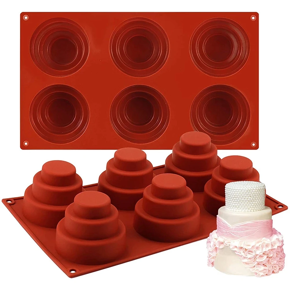 

6 Cavities Mini 3 Tier Cake Silicone Mould Multi Tiered Cookie Chocolate Cupcake Diy Round Baking Pan Cupcake Pudding