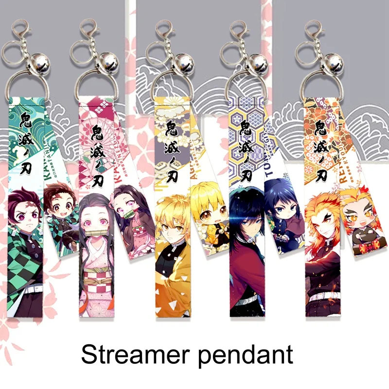 

Anime Demon Slayer Keychain Kimetsu no Yaiba Kamado Tanjiro Nezuko Shinobu Metal Ribbon Keychains Animation peripherals