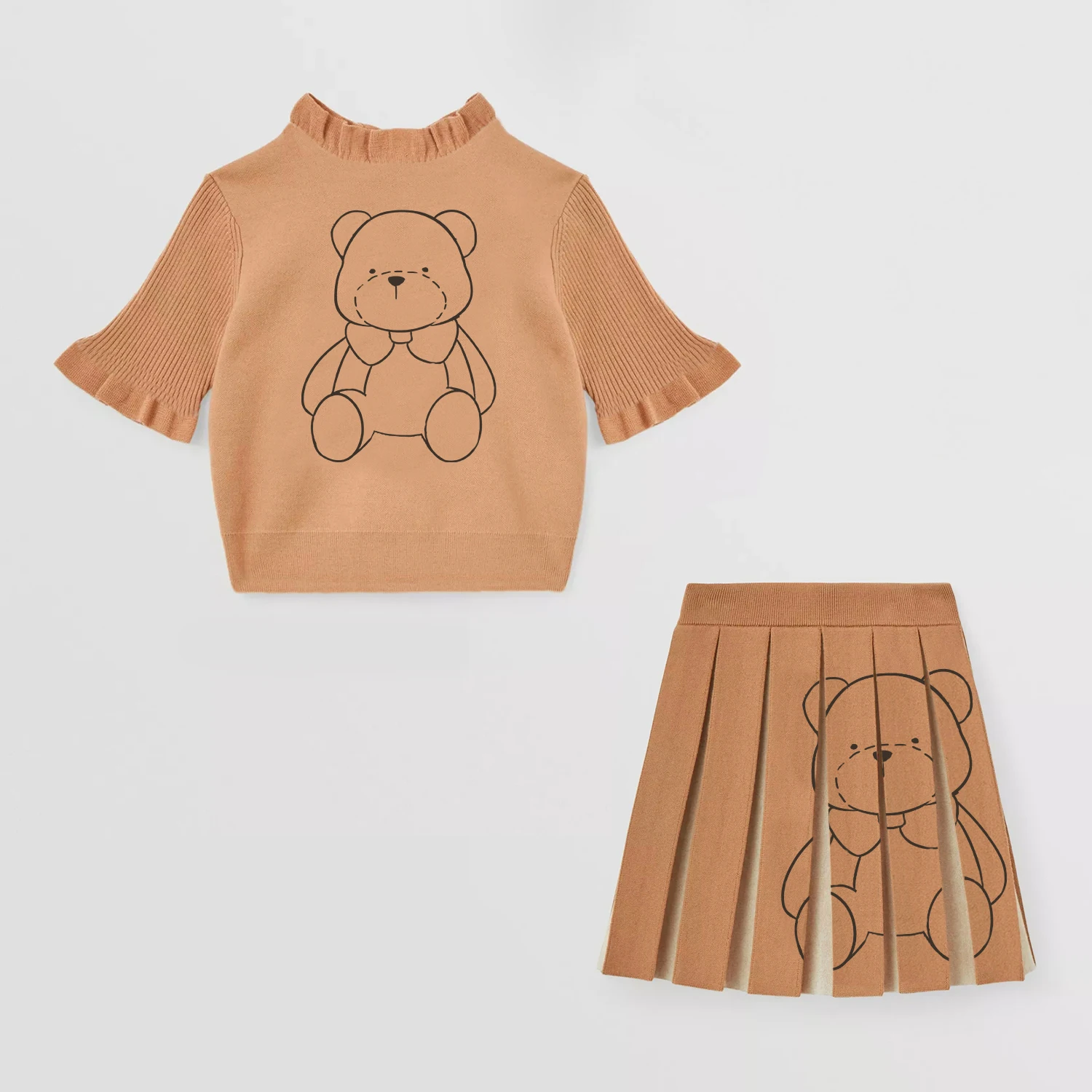 

NIGO Children's Bear Print Long Sleeve Knit Top Skirt Casual Suit #nigo39474