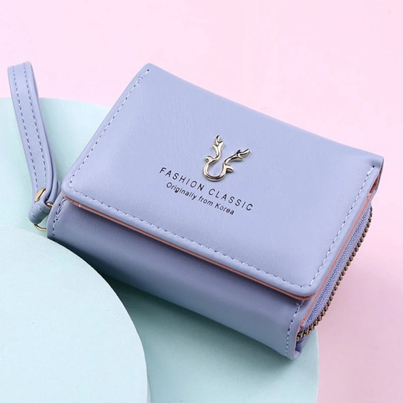 

Women Small Wallet Short Cute Deer Coin Purse Wallet Small High Capacity Card Holder Ladies Hasp Zipper Mini Money Clutch Bag