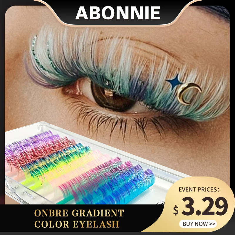 

Abonnie 12Rows Ombre Gradient Color Eyelash Extension Mix Colored Glitter Spikes Fairy Eye Lashes Faux Cilios