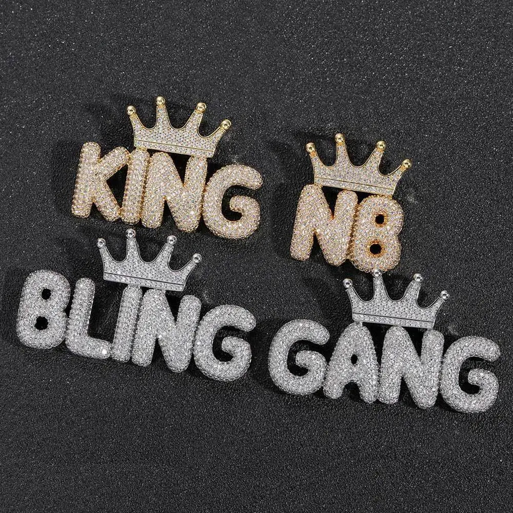 TopBling Hip Hop A-Z Custom Letter Pendant Necklace Charm Crown Buckle 18K Real Gold Plated Jewelry