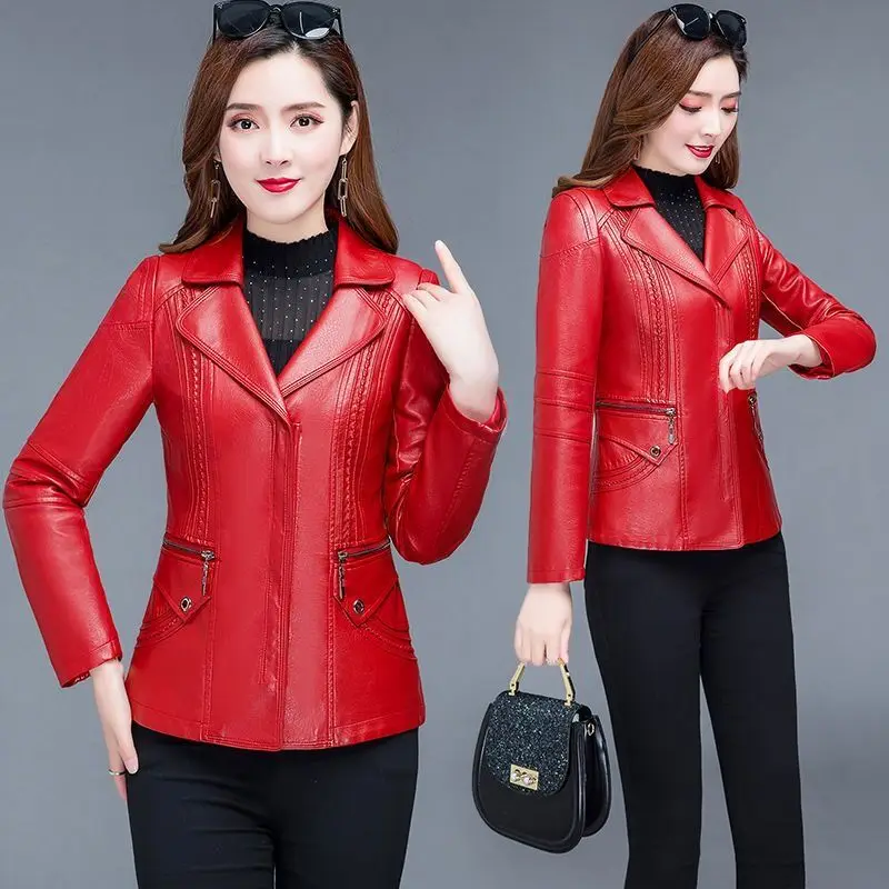 

Leather Jackets Women Slim Fashion Zipper Coat Female Autumn And Winter Turn-Down Collar Clothing High Quality Suede YTNMYOP