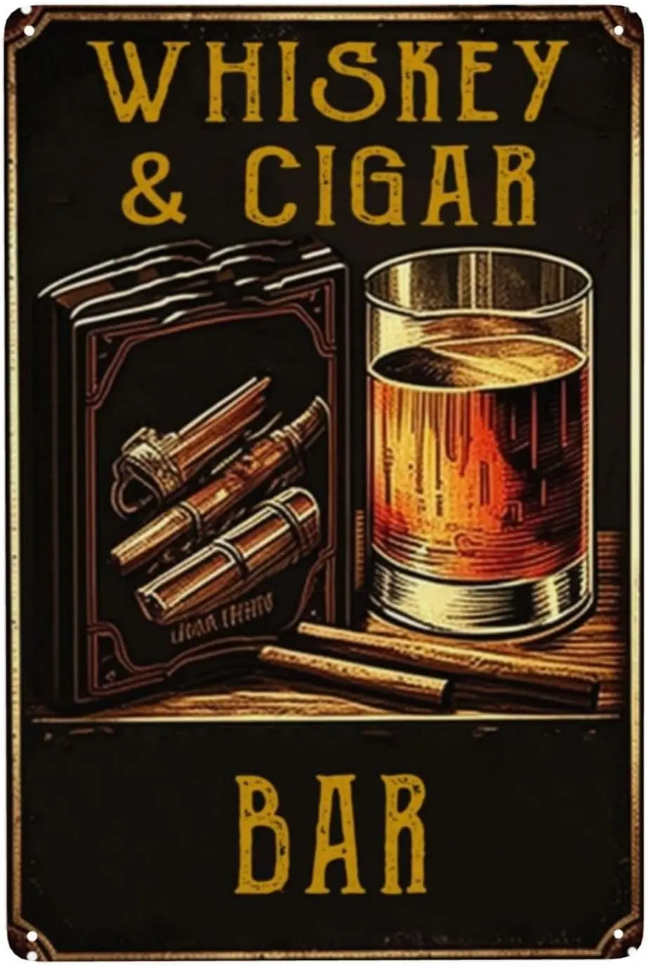 ZHQUN Retro Sgns Metl Vntge Brs Cgr Whskey Wne Decor Smoking ndoor Br Decortons Smokey Homey tmosphere Chlkbord Sgn Plques M