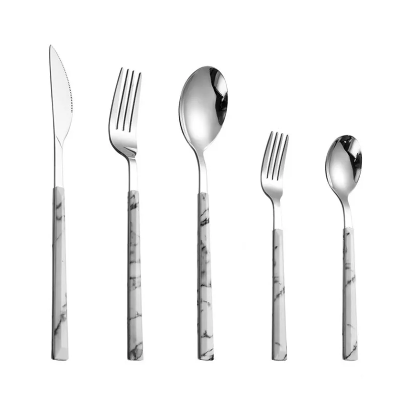 

Stainless Steel Tableware Cutlery Set Knife Fork Dessert Spoon with Wood Marble Handle Household Dinnerware Kitchen Utensils