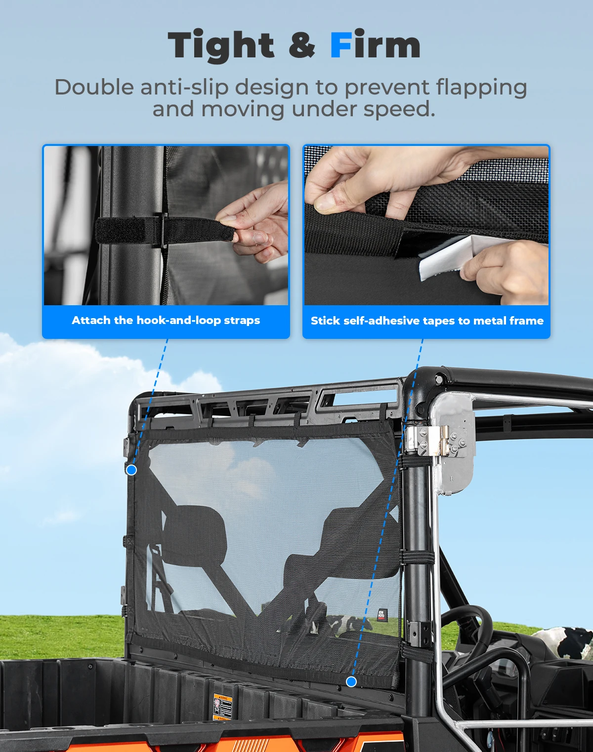 Фото Мягкая сетка на заднее окно KEMIMOTO UTV, совместимая с Polaris Ranger XP 1000/Ranger Crew XP 1000 2017-2024, защита от солнца и ультрафиолета №5