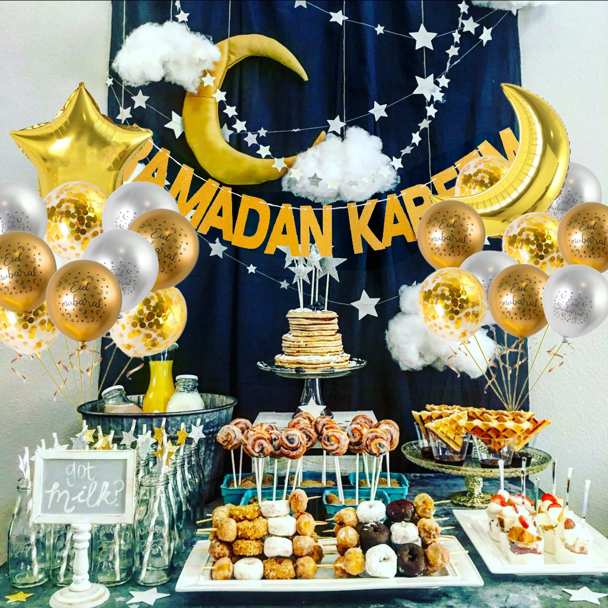 ИД Мубарак Луна воздушные шары баннер набор для дома исламский мусульманский