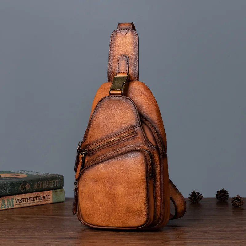 Мужская сумка из натуральной кожи с защитой от кражи нагрудная Сумочка на плечо в