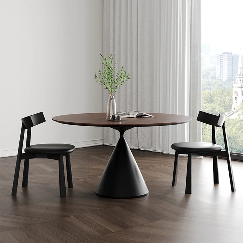 Круглый деревянный обеденный стол боковой уличный ресторан скандинавский