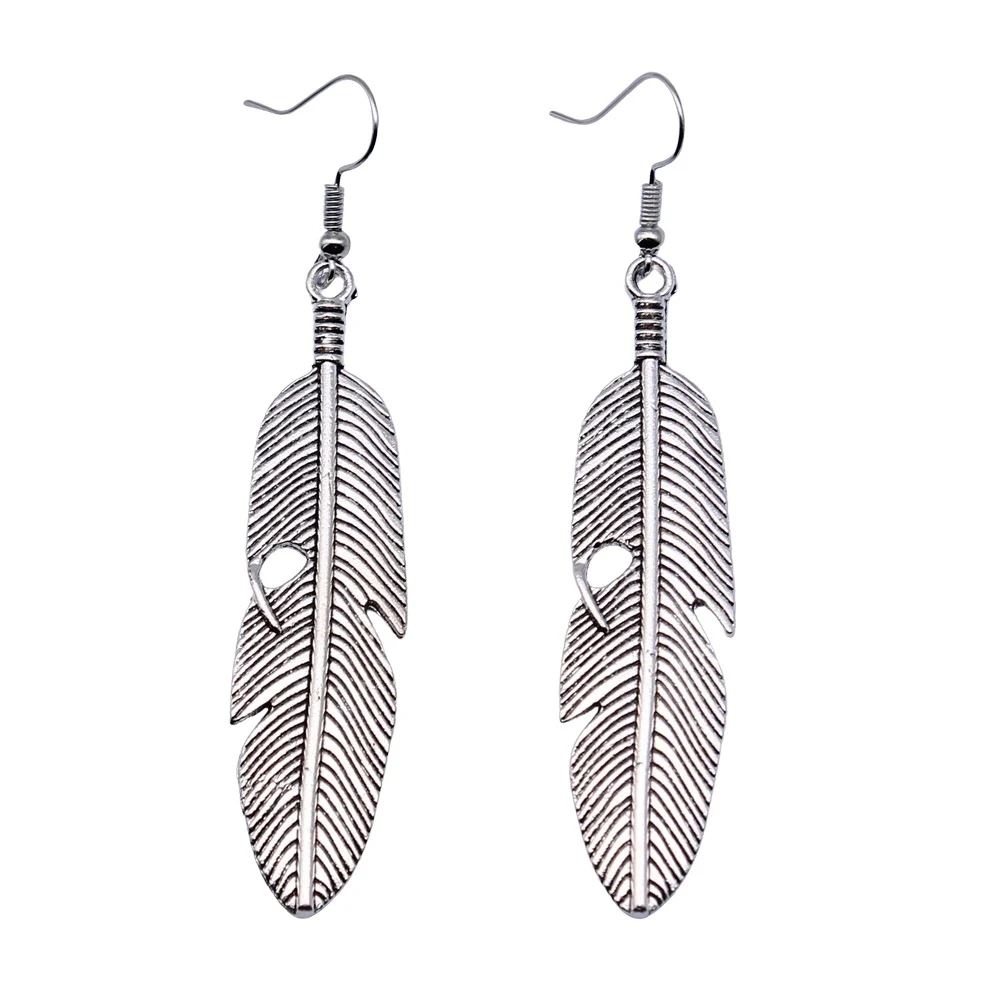 

Vintage Feather Dangle Drop Earring For Women Cute Jewelry Y2k Aesthetic Accessories Silver Long 2023 New Boho Women's Earrings