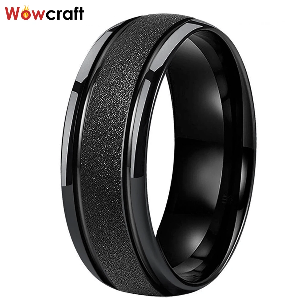 

8mm Black Sandblasted Tungsten Wedding Band Men Women Jewelry Finger Fashion Steel Ring Domed Comfort Fit