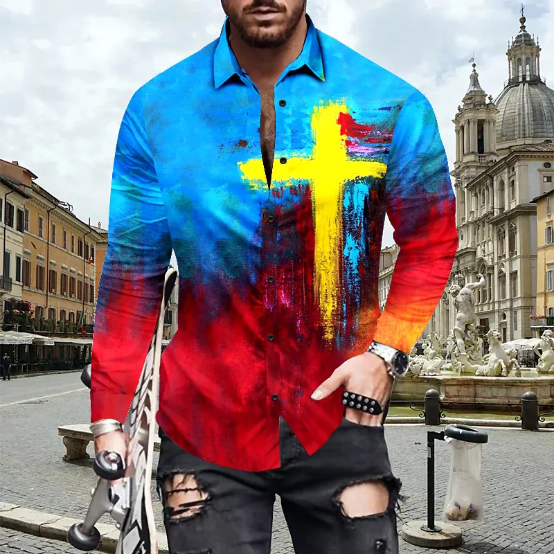 

Мужская Повседневная рубашка с принтом, однобортный Кардиган с длинным рукавом, рубашка в европейском и американском стиле, 2022