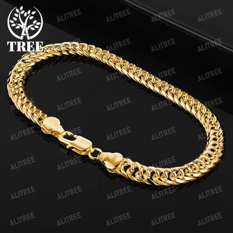 ALITREE 18-каратное желтое золото, кубинские браслеты-цепочки для женщин и мужчин, вечерние, помолвочные, свадебные, рождественские, день рождения, модные ювелирные изделия, подарки (art.: 3920c4f2fc08f) - 3920c4f2fc08f