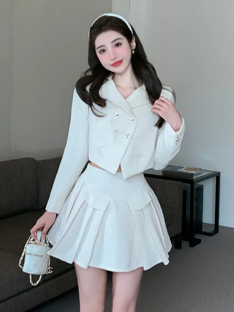 

High Quality Small Fragrance Tweed Two Piece Set Women Short Jacket Coat + Skirt Suits Fashion 2 Piece Outfits Ensemble Femme