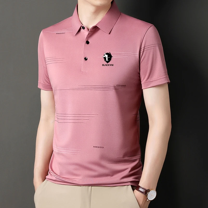 

Top Grade Designer New Summer Mens Casual Turn Down Collar Black Yak Business Polo Shirt Comfortable Get some air Short Sleeve