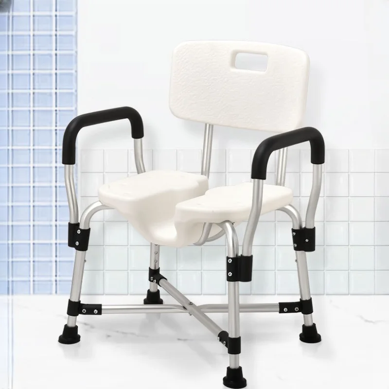 

Convenient Bathroom Stool Bilateral Armrest Elderly Bathroom Chair Anti-skid Foot Pad Bath Bench 4 Gear Adjustable Shower Stool