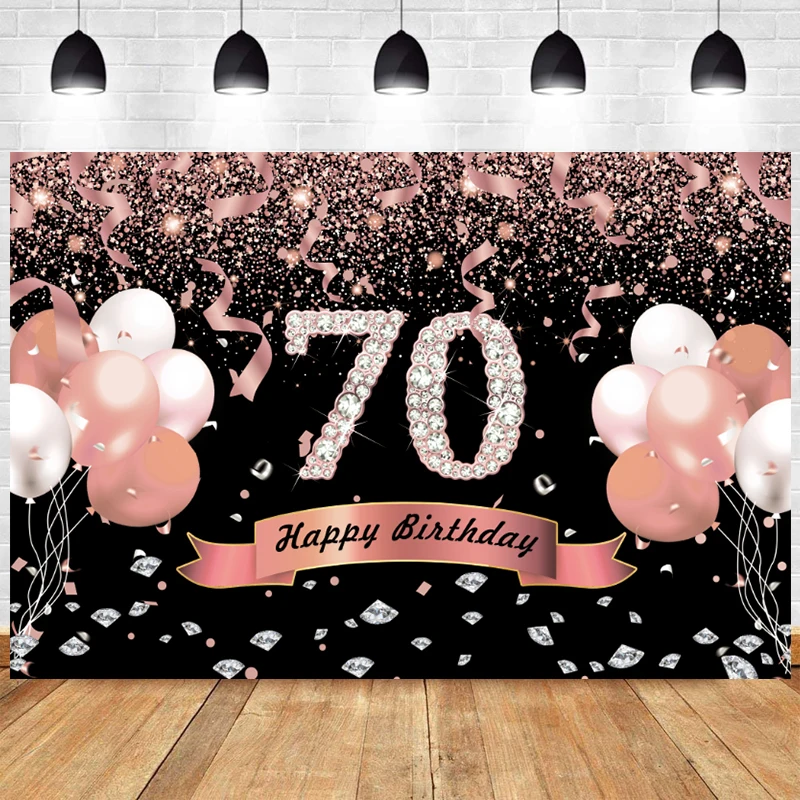 

Rose Gold 70th Backdrop For Woman Man Happy Birthday Party Seventy 70 Photography Background Photo Backdrop Decoration Banner