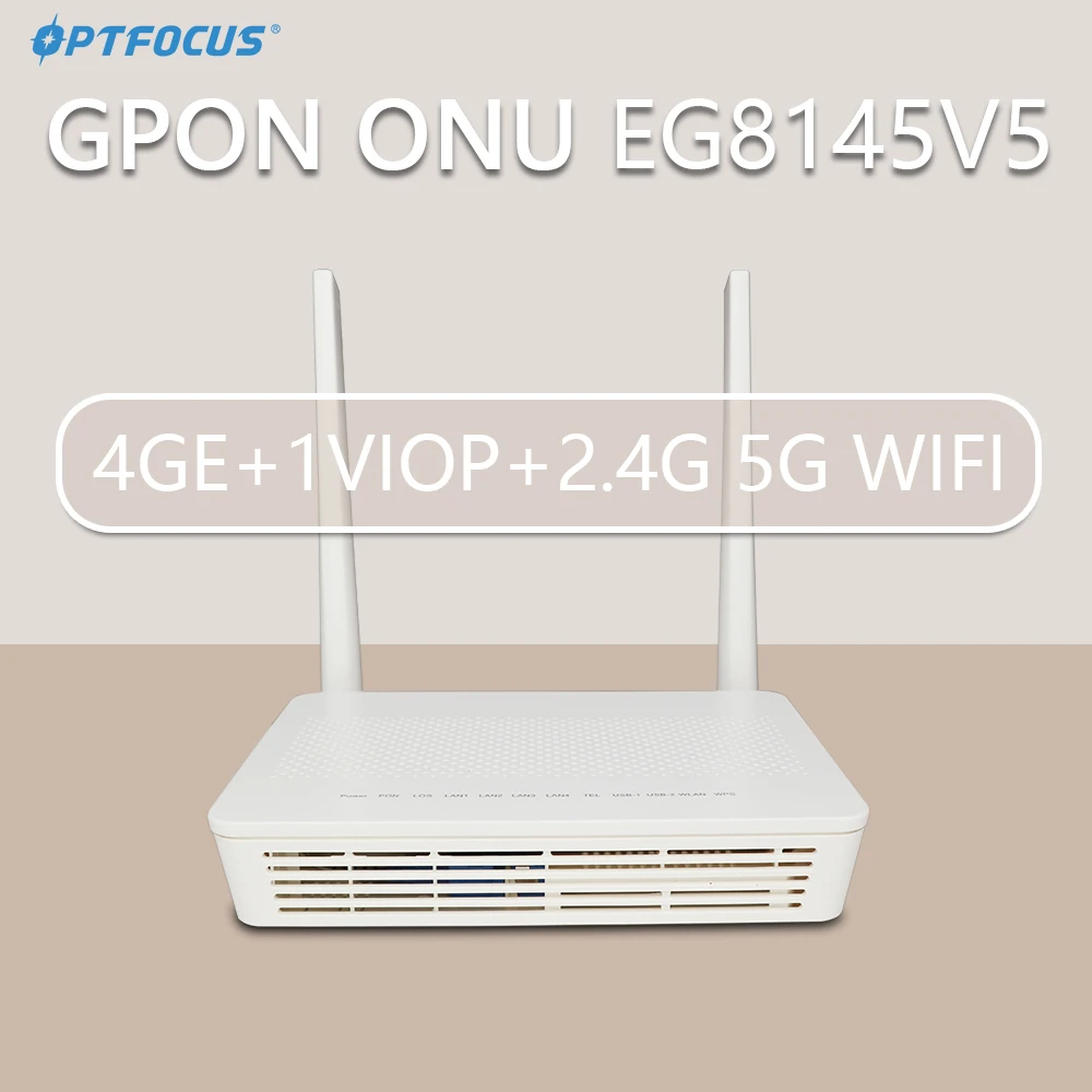 OPTFOCUS EG8145V5 GPON ONU 4GE+1VIOP 2.4G 5G WIFI Dual Brand GPON English Version FTTH Optical Network Unit Free Shipping