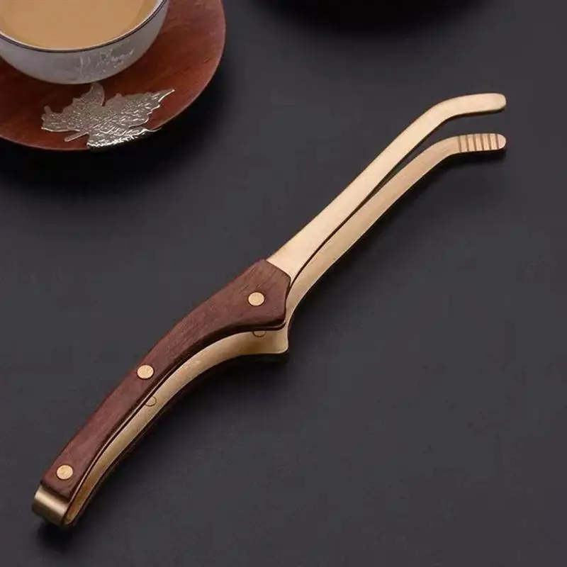 

Copper Wood Integrated Tea Clamp Heat Resistant Tea Clamp Cup Washing Clip Metal Tweezers Kung Fu Tea Set Tea Clips Mini Tongs