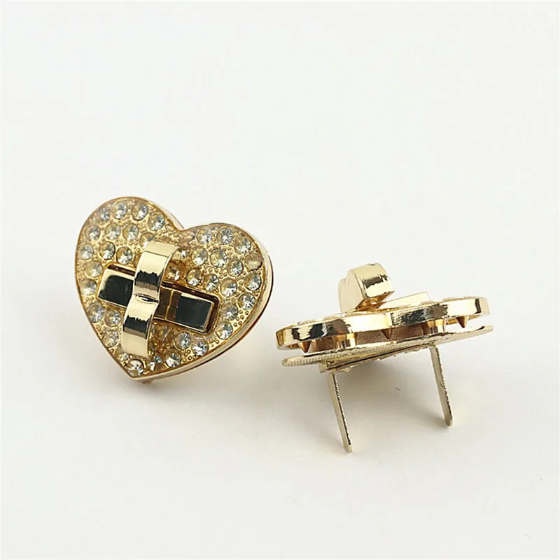 10Pcs Rhinestone Heart Lock Handbag Bag Twist Turn Lock Buckle Purse Snap Closure Clasp DIY Bag Hardware Replacement Accessories