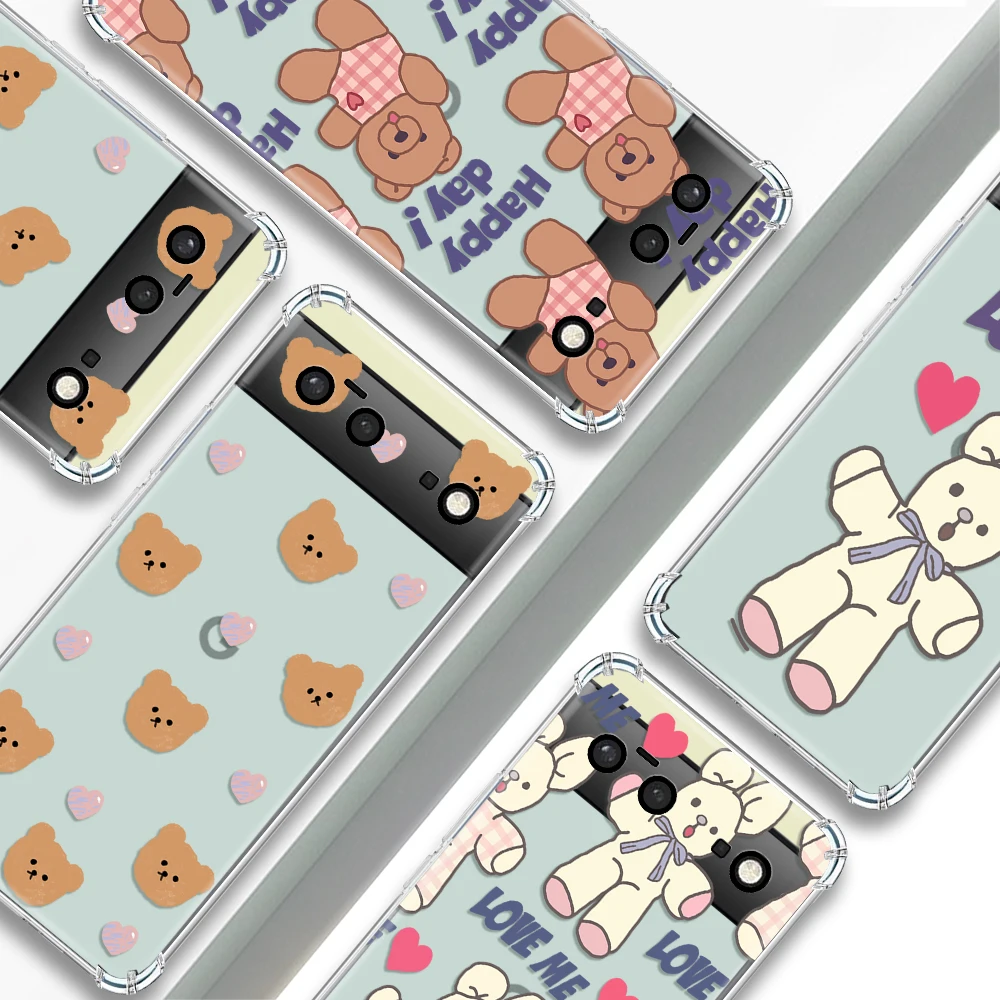 

Cute Cartoon Bear Soft Case for Google Pixel 7a 6a 7 6 Pro Clear TPU Phone Back Cover for Pixel 7Pro Cases Shockproof Fundas