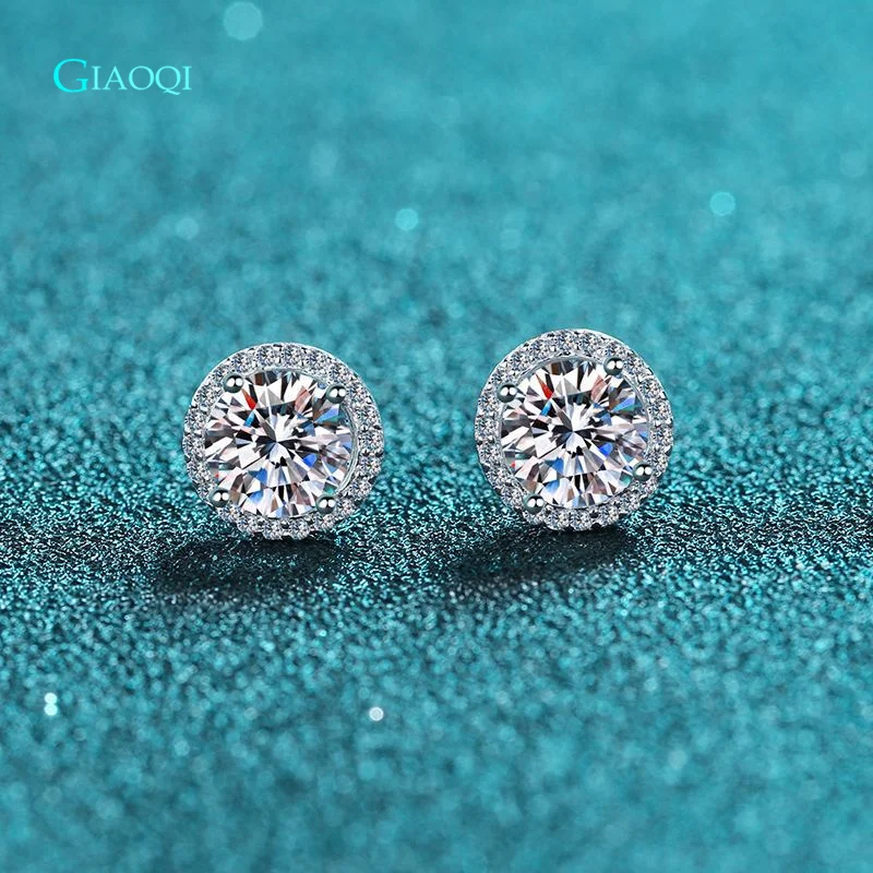 

GIAOQI 14K White Gold Total 1-2 ct Round Brilliant Cut Diamond D Color Moissanite Wedding Stud Earrings Female 10K-14K Jewelry