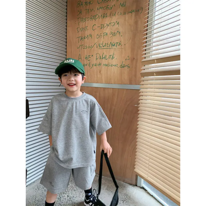 Boys' Cotton Summer Suit 2022 Latest Popular Short Sleeve Children's Shorts Sports Two-Piece Suit