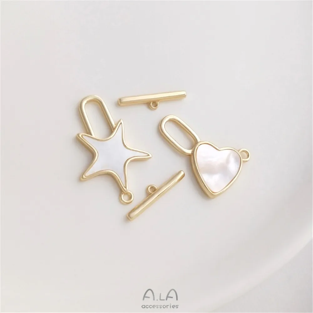

14K gold inlaid mother shell peach heart-shaped five pointed star ot buckle DIY necklace bracelet Jewelry connecting buckle