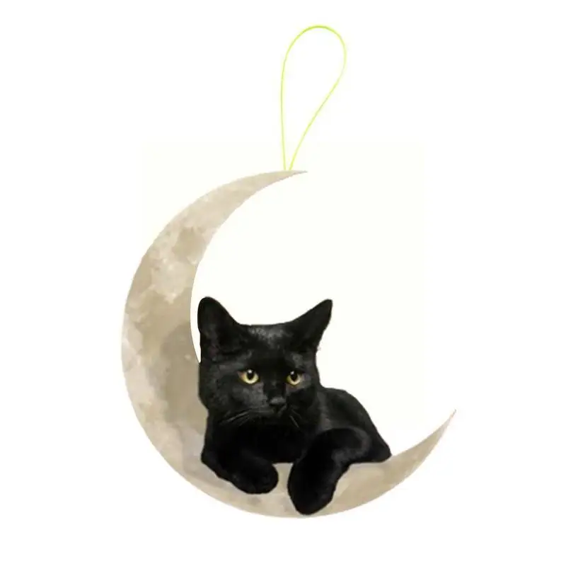 1pcs Cute Little Black Lying On The Moon Hanging Pendant Ornaments Keychain Bag Ornament Cartoon Car J5a5 |