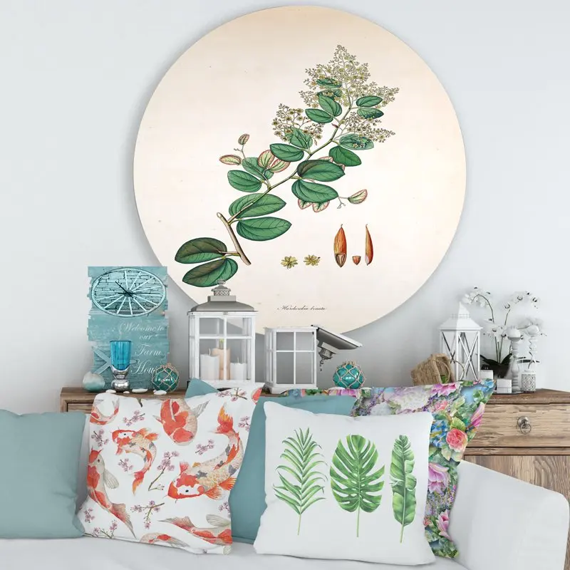 

'Ancient Botanicals XIII' Farmhouse Circle Metal Wall Art 36x36 - Disc of 36
