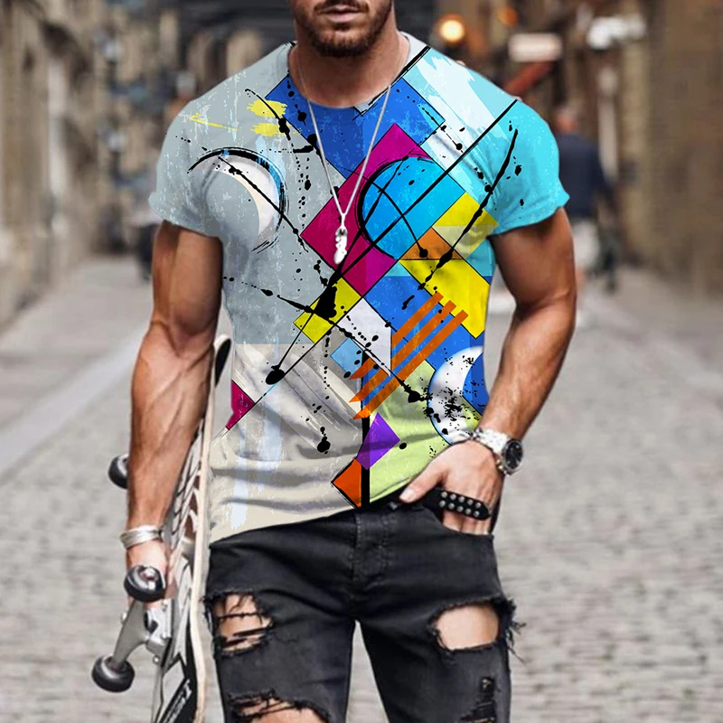 

2021 Summer Men's Abstract geometric pattern Printing T-shirt Fashion Summer Short Sleeve Men's Casual Comfortable T Shirt Tops